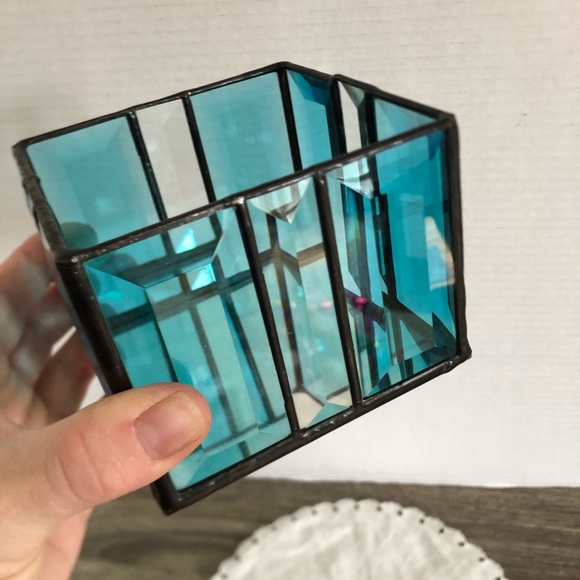 Handmade Teal Stained Glass Square Candle Holder - Picture 11 of 11